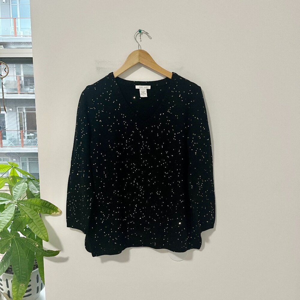 Joan Vass Black Sequin Knit Sweater Size Large